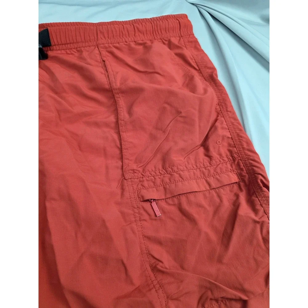 Eddie Bauer Mens XXL Cargo Shorts Rust Orange / Red Nylon Hiking Belted Outdoor